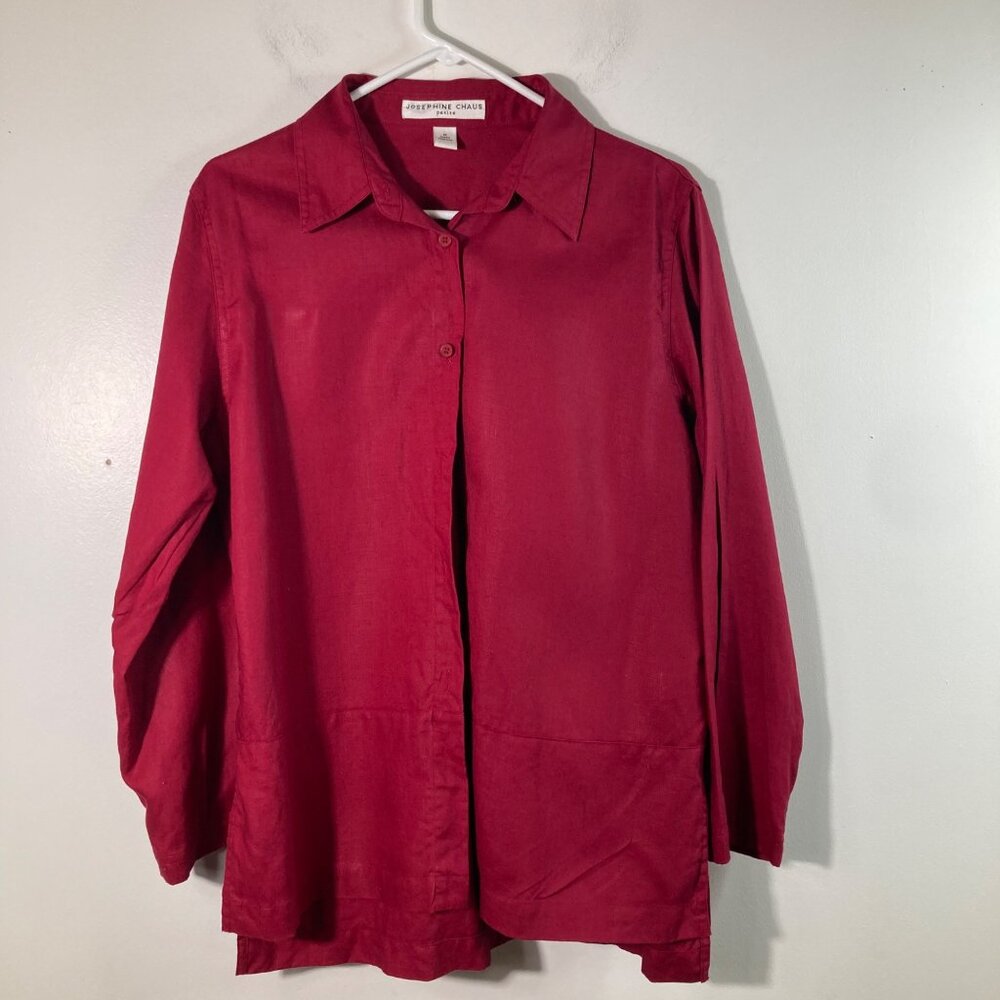 Womens Josephine Chaus Linen Button Shirt Long  Red MP‎ Linen